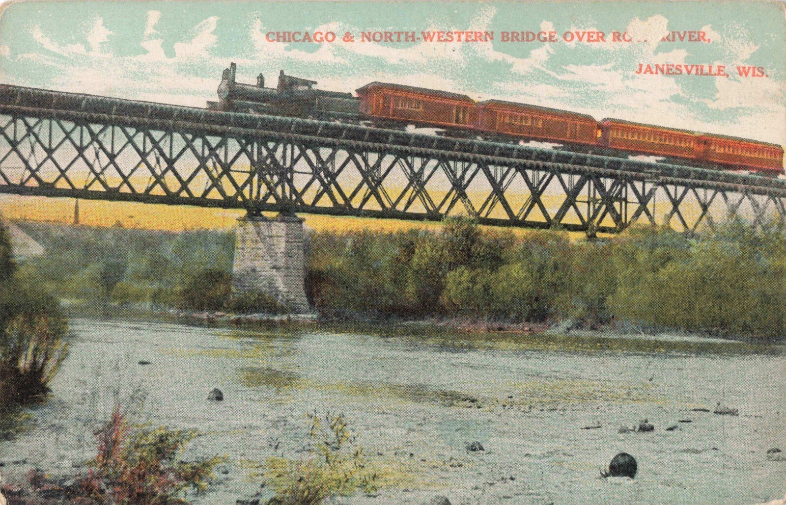 Historic postcard, showing bridge in single track (1896-1907) configuration